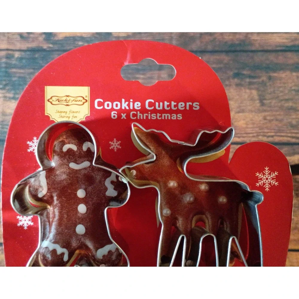 Kuki-fun Christmas Cookie Cutters Set of 6 Stainless Steel Holiday Shapes New